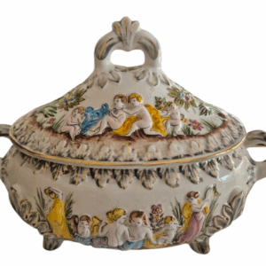 Sopera y bandeja portuguesa pintadas a mano (años 1950–1970)